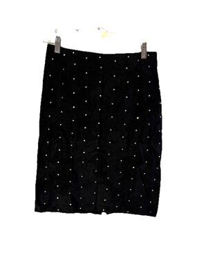 Vintage 90s Cache Black Suede Leather Embellished Pencil Skirt USA